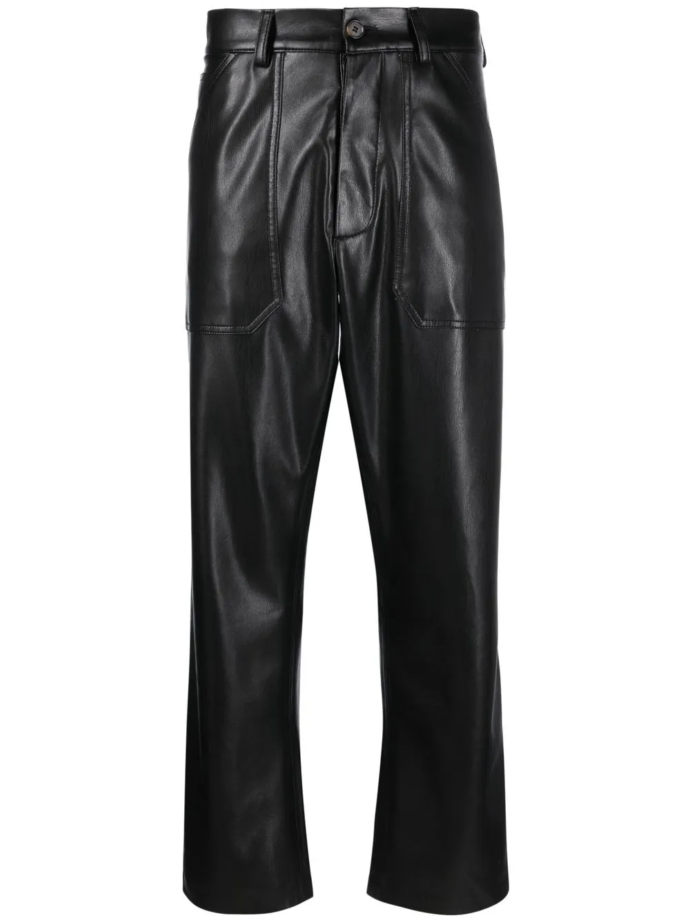 nanushka pantalon droit en cuir artificiel - noir