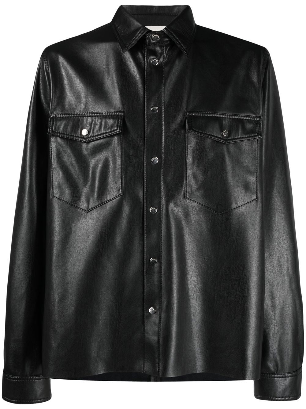 Shop Nanushka Long-sleeve Faux-leather Shirt In Black