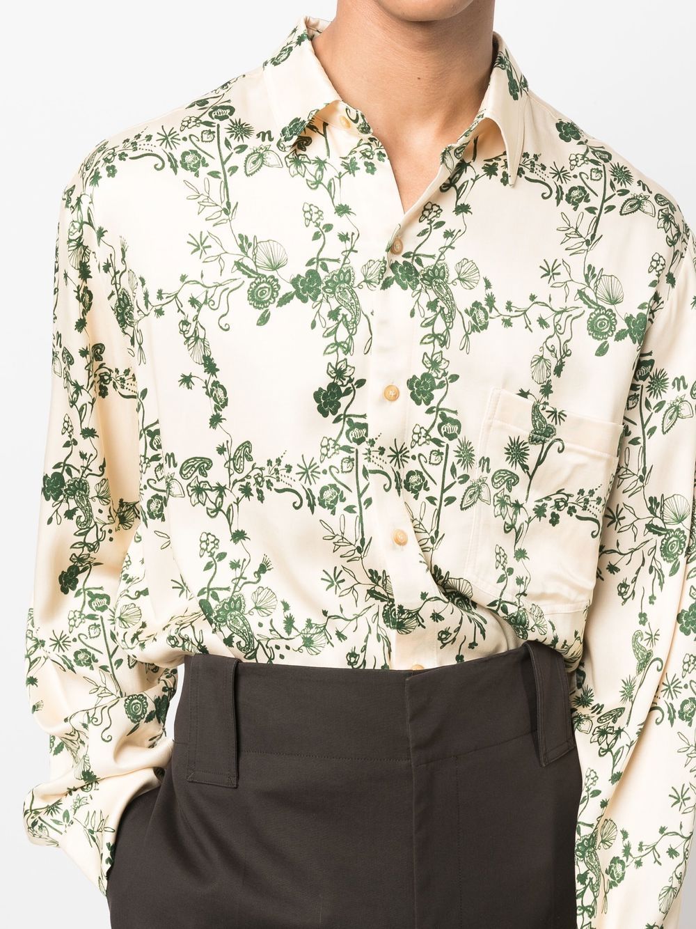 Shop Nanushka Floral-print Long-sleeve Shirt In Neutrals