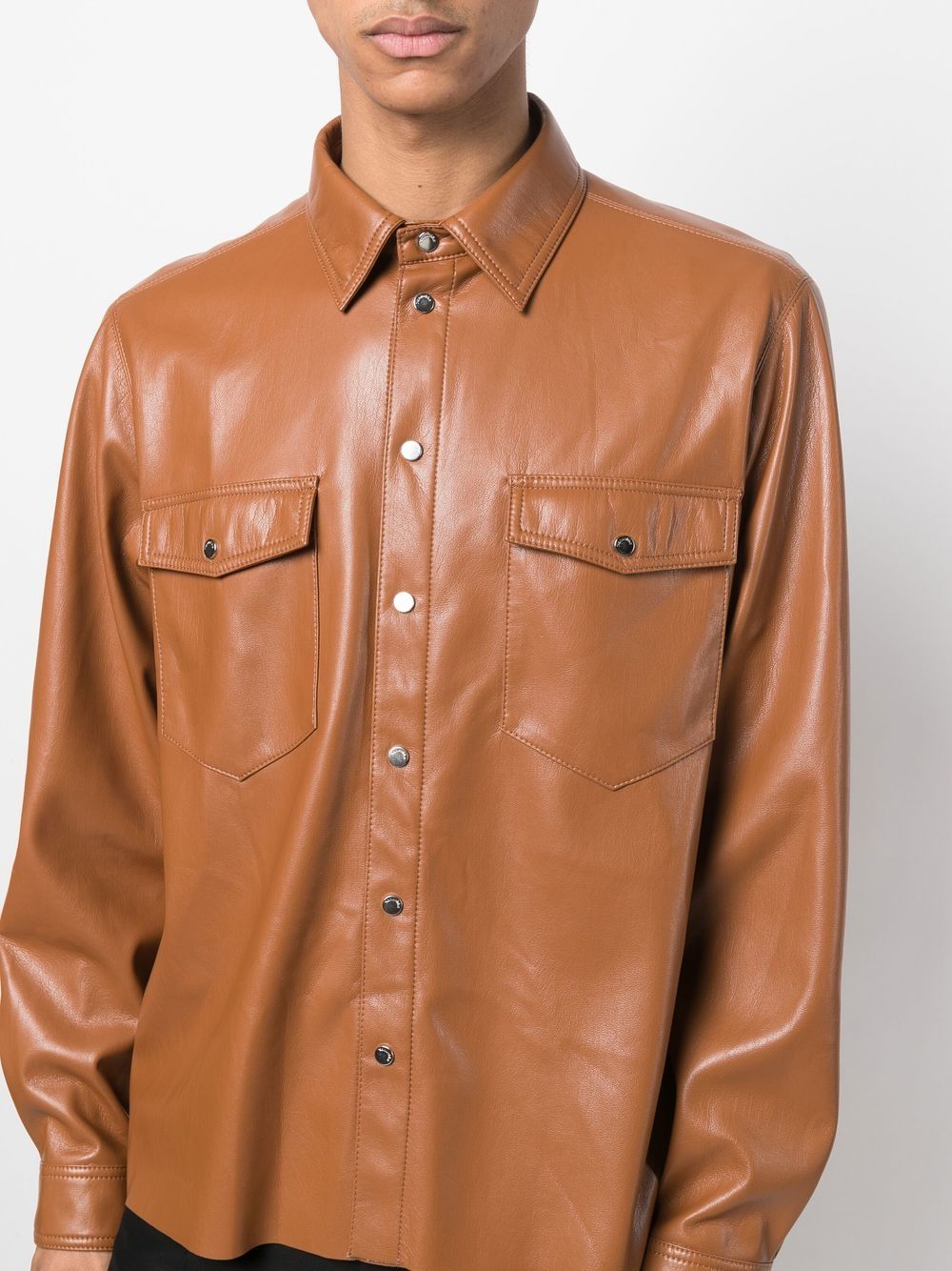 Shop Nanushka Long-sleeve Faux-leather Shirt In Brown