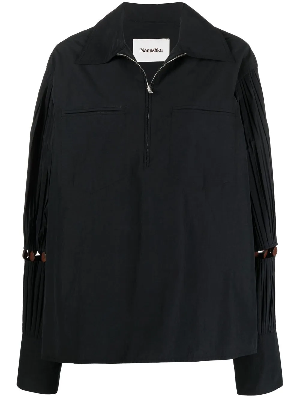 

Nanushka half-zip pleated-sleeve shirt - Black