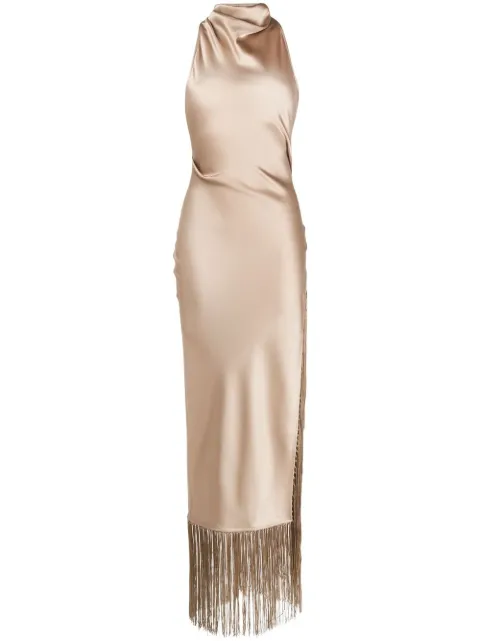 Nanushka high-neck fringed evening dress