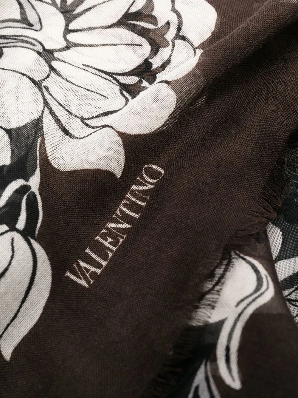 Valentino Elegant Scarf With Exquisite Floral Print In Brown
