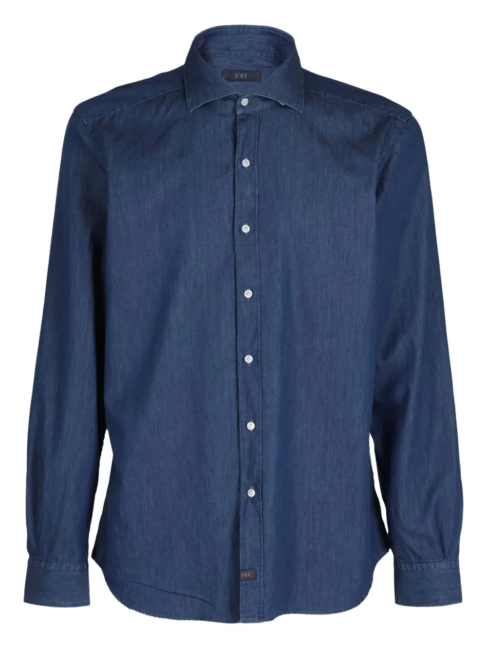 Fay Long-sleeve Button-up Shirt With Structured Collar In Blue