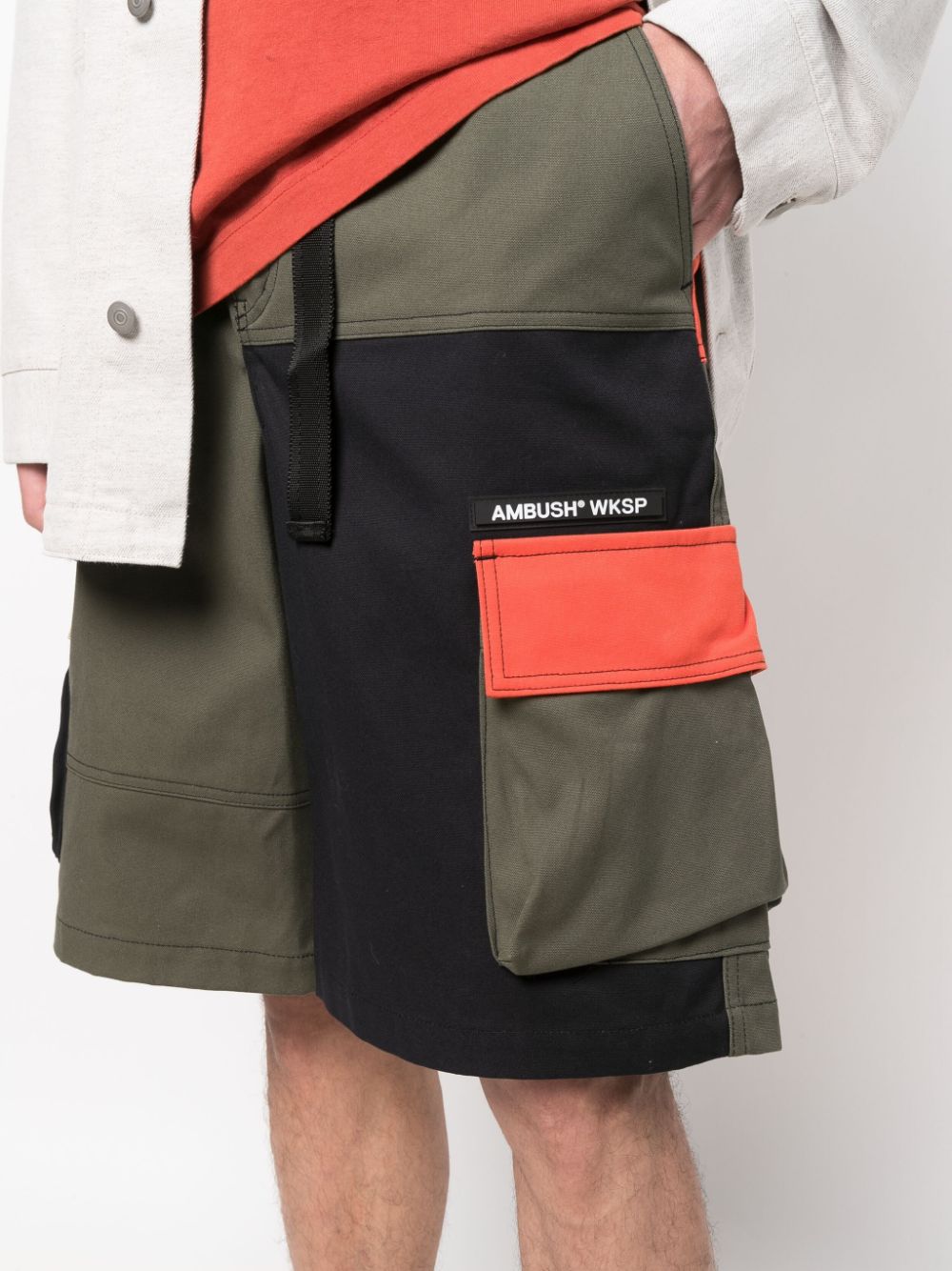 Shop Ambush Colour-block Cargo Shorts In Green