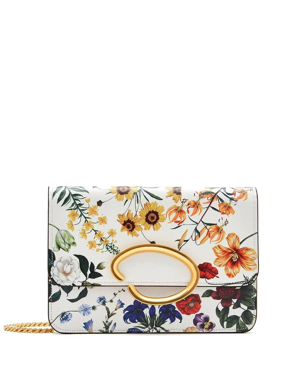 

Oscar de la Renta floral-print leather shoulder bag - White