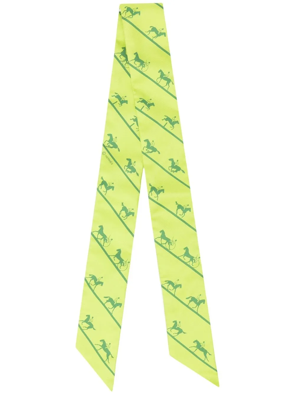 Pre-owned Hermes 2000s  Horse-print Silk Twilly Scarf In Green
