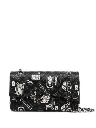 Airlines Classic Double Flap Bag Quilted Printed Satin Medium