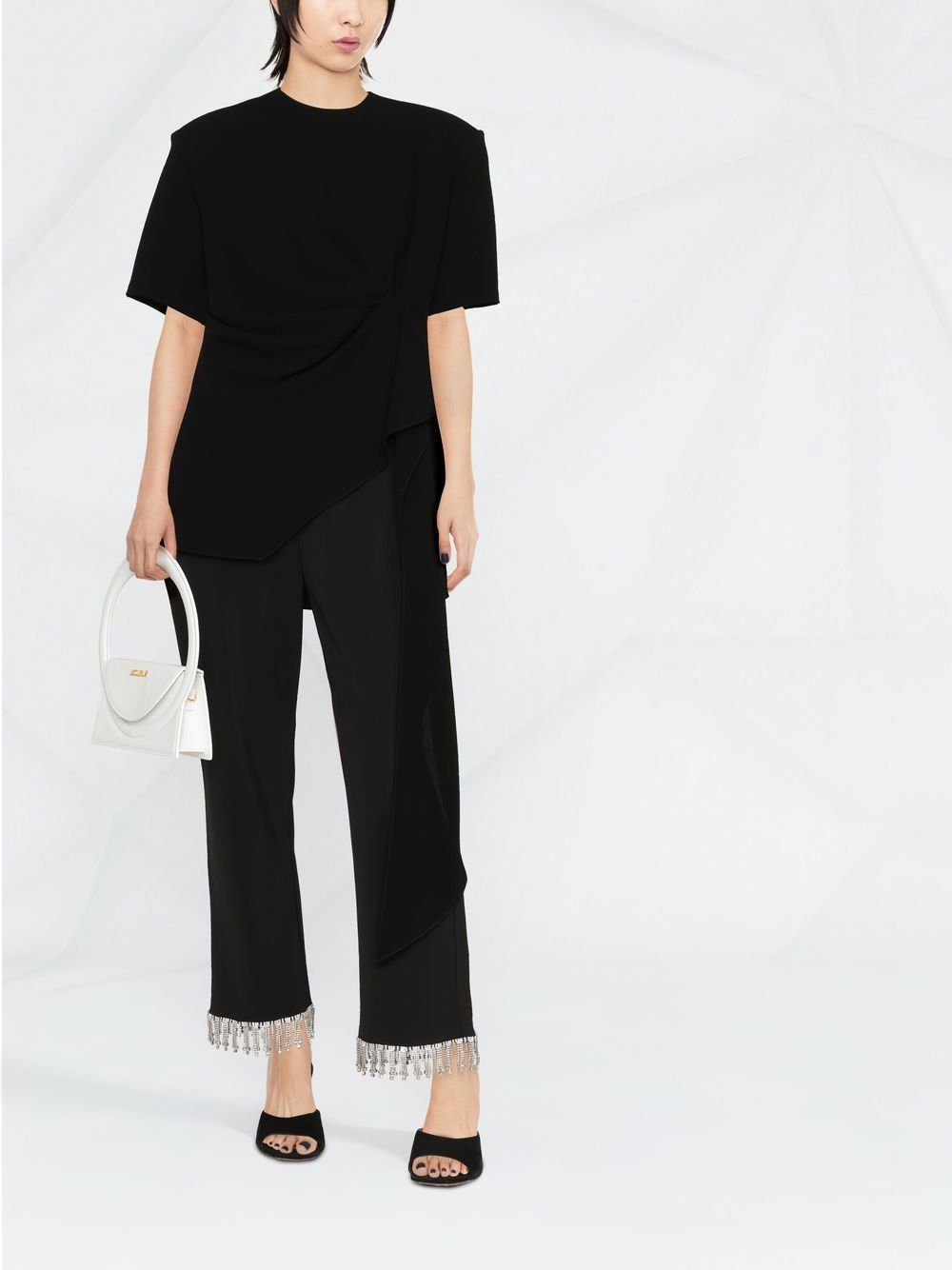 Shop Monot Draped Flared-hem T-shirt In Black