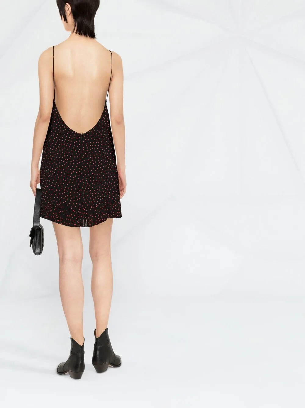 Saint Laurent Polka-dot Print Cut-out Detail Mini Dress In Black
