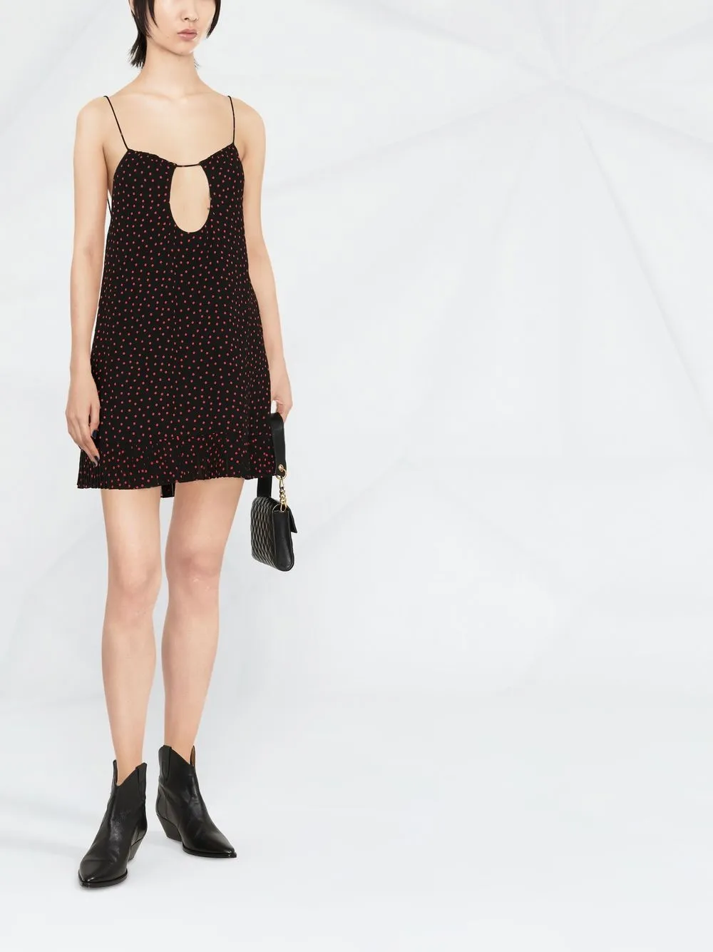 Shop Saint Laurent Polka-dot Print Cut-out Detail Mini Dress In Schwarz