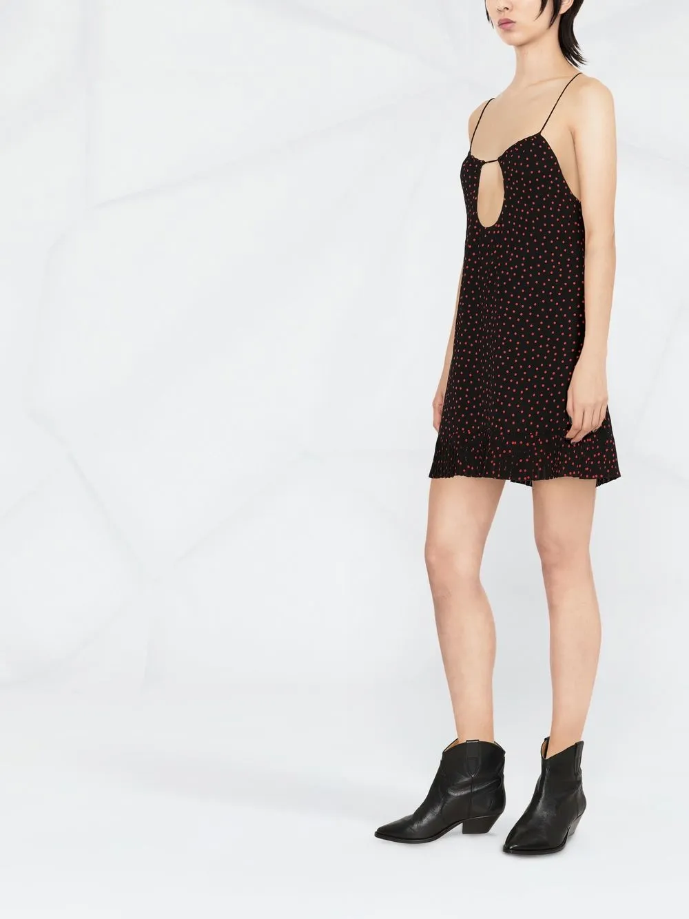 Shop Saint Laurent Polka-dot Print Cut-out Detail Mini Dress In Schwarz