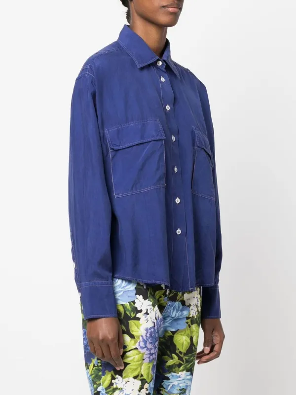 トップス GUCCI Gucci Pre-Owned 1990s contrast-stitch Silk Shirt | Blue | FARFETCH