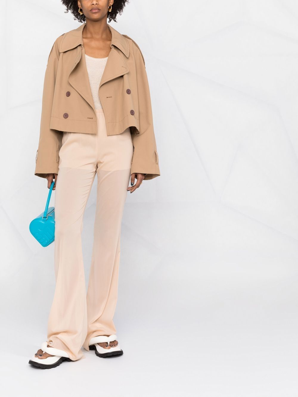 Shop Sportmax Semi-sheer High-waisted Flared Trousers In Neutrals