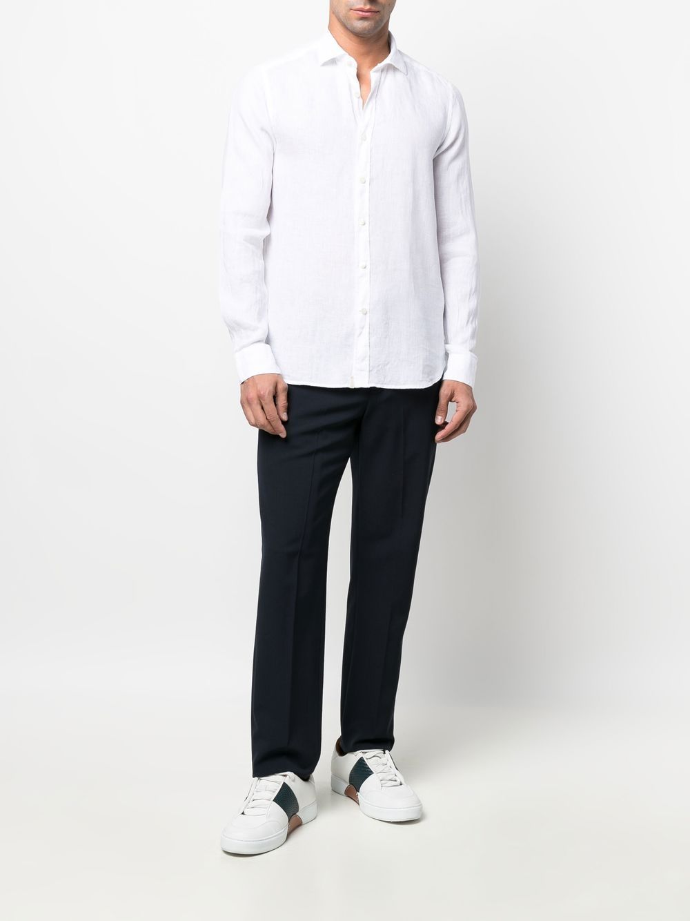 Shop Tintoria Mattei Cutaway Collar Linen Shirt In White