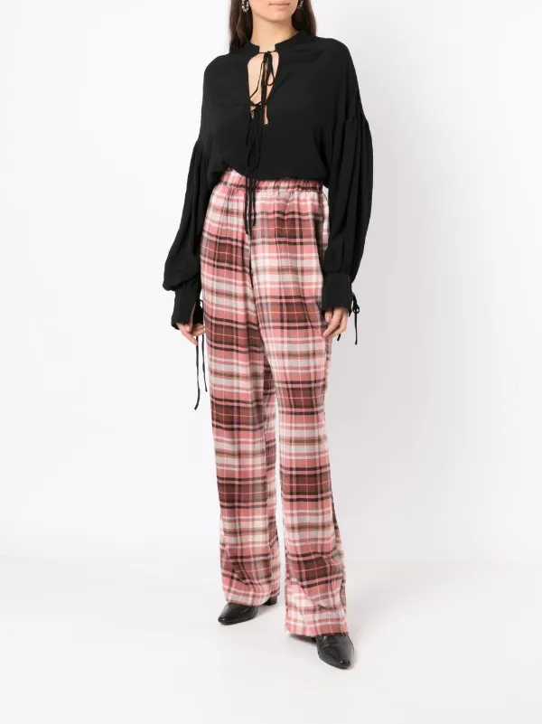 High Waisted Red Tartan Trouser Flare Pants Womens Red Tartan