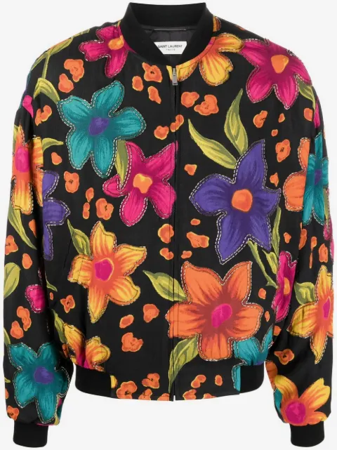 Saint Laurent Bomberjacke mit Blumen-Print