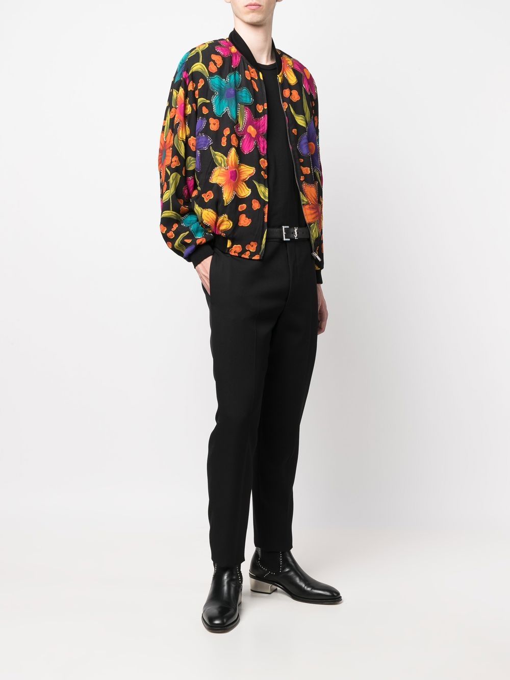 Saint Laurent - Floral-Print Bomber Jacket - Men - Viscose/Acetate/Cupro/Polyamide/Spandex/Elastane/Cotton - 44 - Black