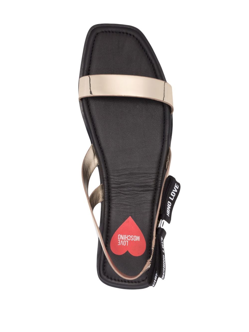 Shop Love Moschino Logo-print Metallic Leather Sandals In Gold