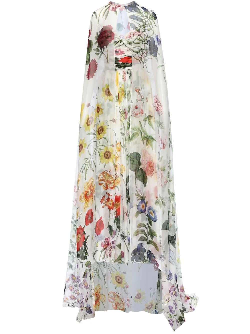 Oscar De La Renta floral-print cape-detail Silk Gown - Farfetch