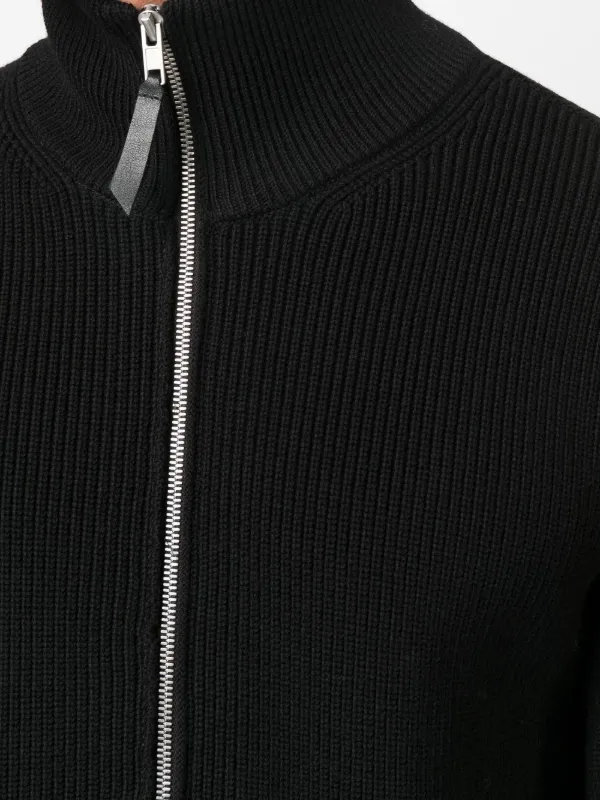 Funnel Neck Knitted Rib Zip Through Cardigan