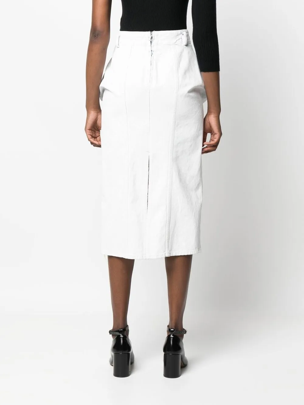 Maison Margiela Women's Crinkled Denim Midi Skirt With R In White