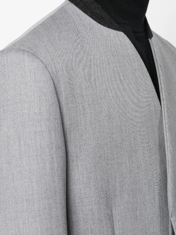 Grey collarless hotsell coat