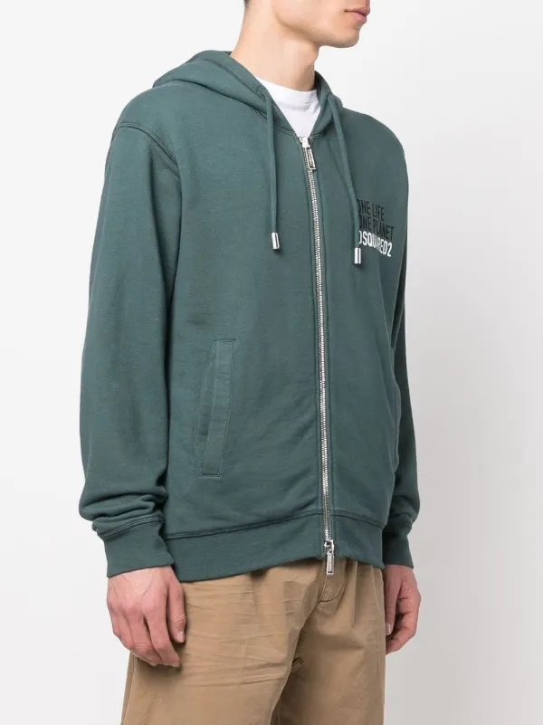 【送料&関税込】Dsquared2 One Life One Planet Hoodie DSQUARED2 'One Life One Planet' zip-up Hoodie | Green | FARFETCH