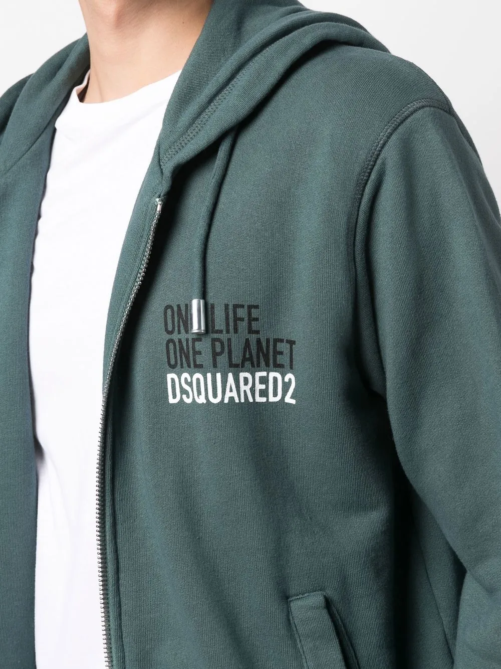 【送料&関税込】Dsquared2 One Life One Planet Hoodie DSQUARED2 'One Life One Planet' zip-up Hoodie | Green | FARFETCH