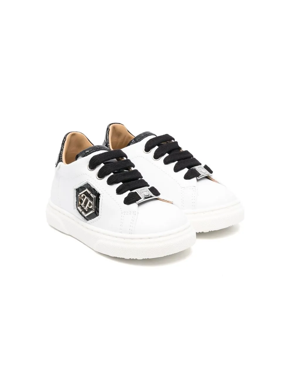 

Philipp Plein Junior tenis bajos con placa del logo - Blanco