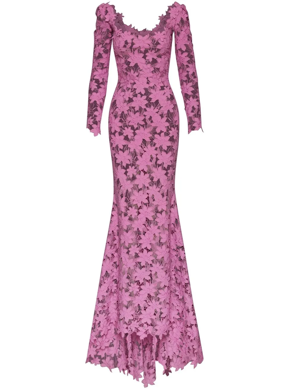 

Oscar de la Renta floral-lace long-sleeve gown - Purple