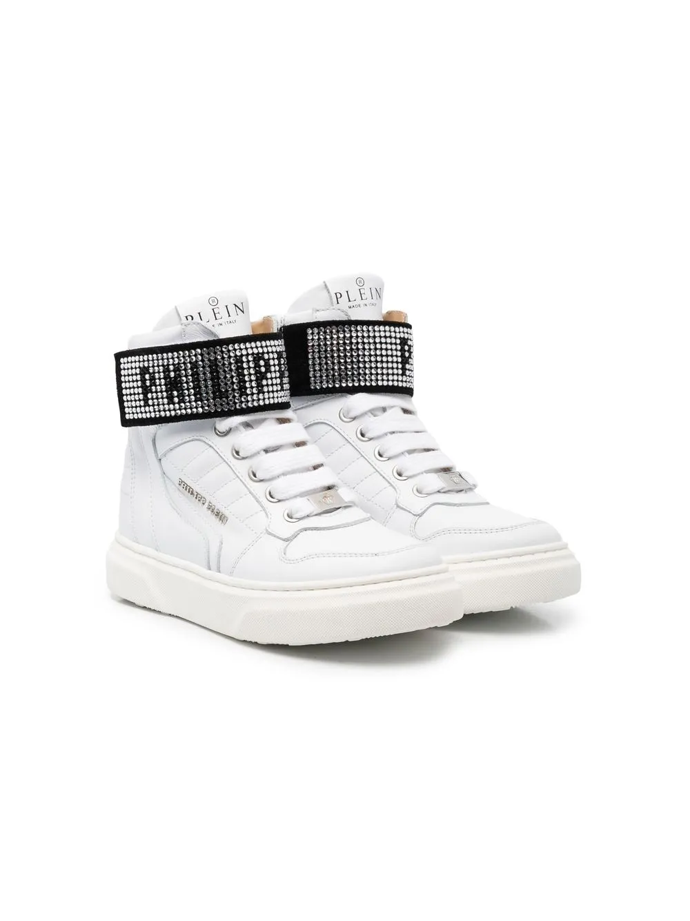 

Philipp Plein Junior tenis altos con correa del logo - Blanco