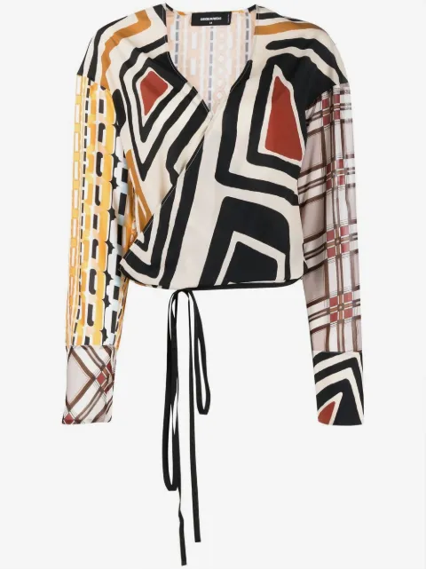 DSQUARED2 geometric-print wrap-front blouse