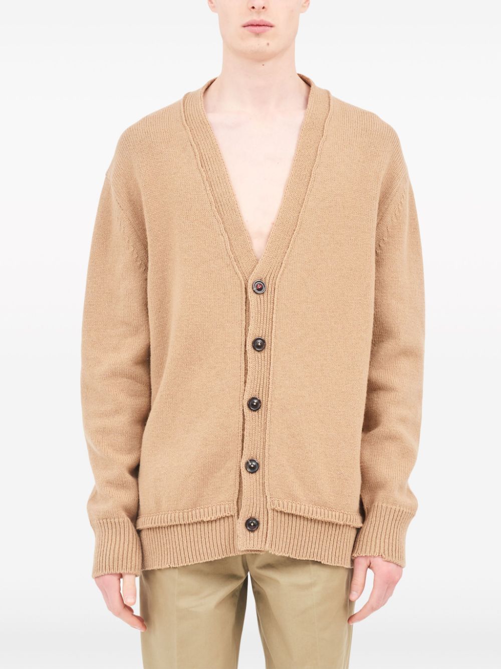 Shop Maison Margiela V-neck Elbow-patch Cardigan In Neutrals