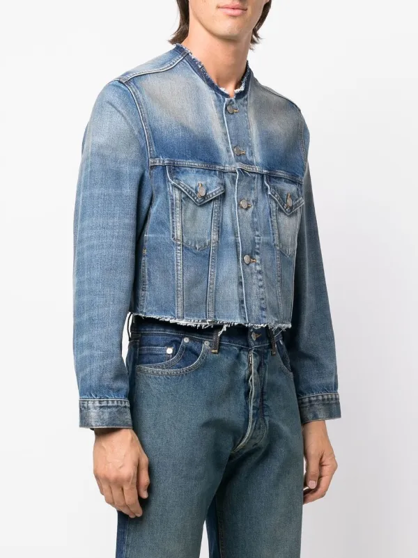 Maison Margiela Collarless Cropped Denim Jacket - Farfetch