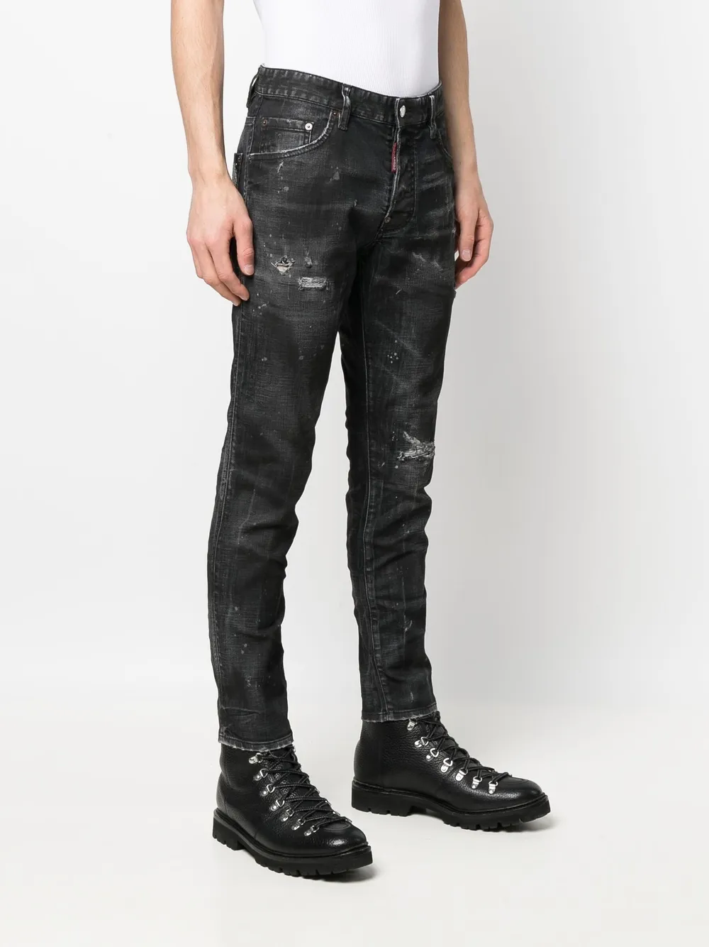 slim-fit distressed jeans