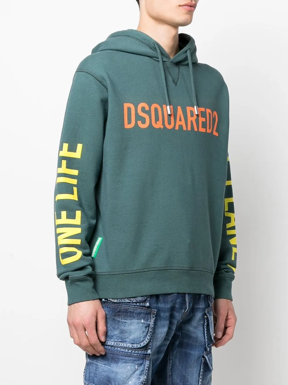 Shop Dsquared2 Slogan-print Cotton Hoodie In Green