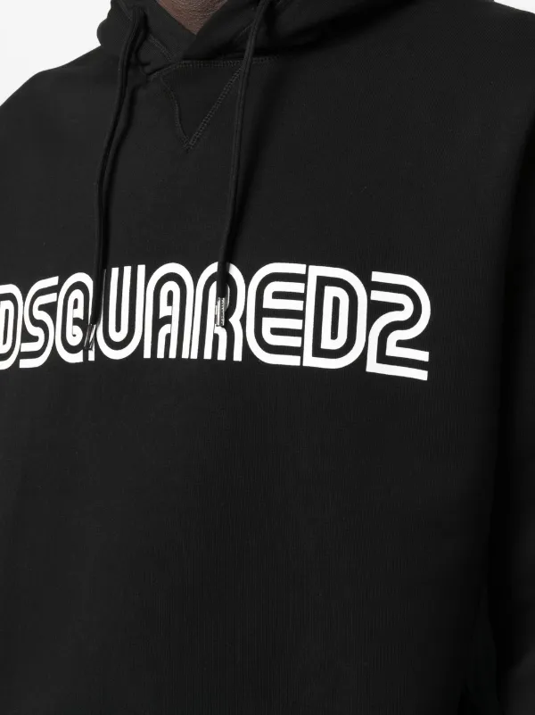 DSQUARED2 logo-print Cotton Hoodie | Black | FARFETCH