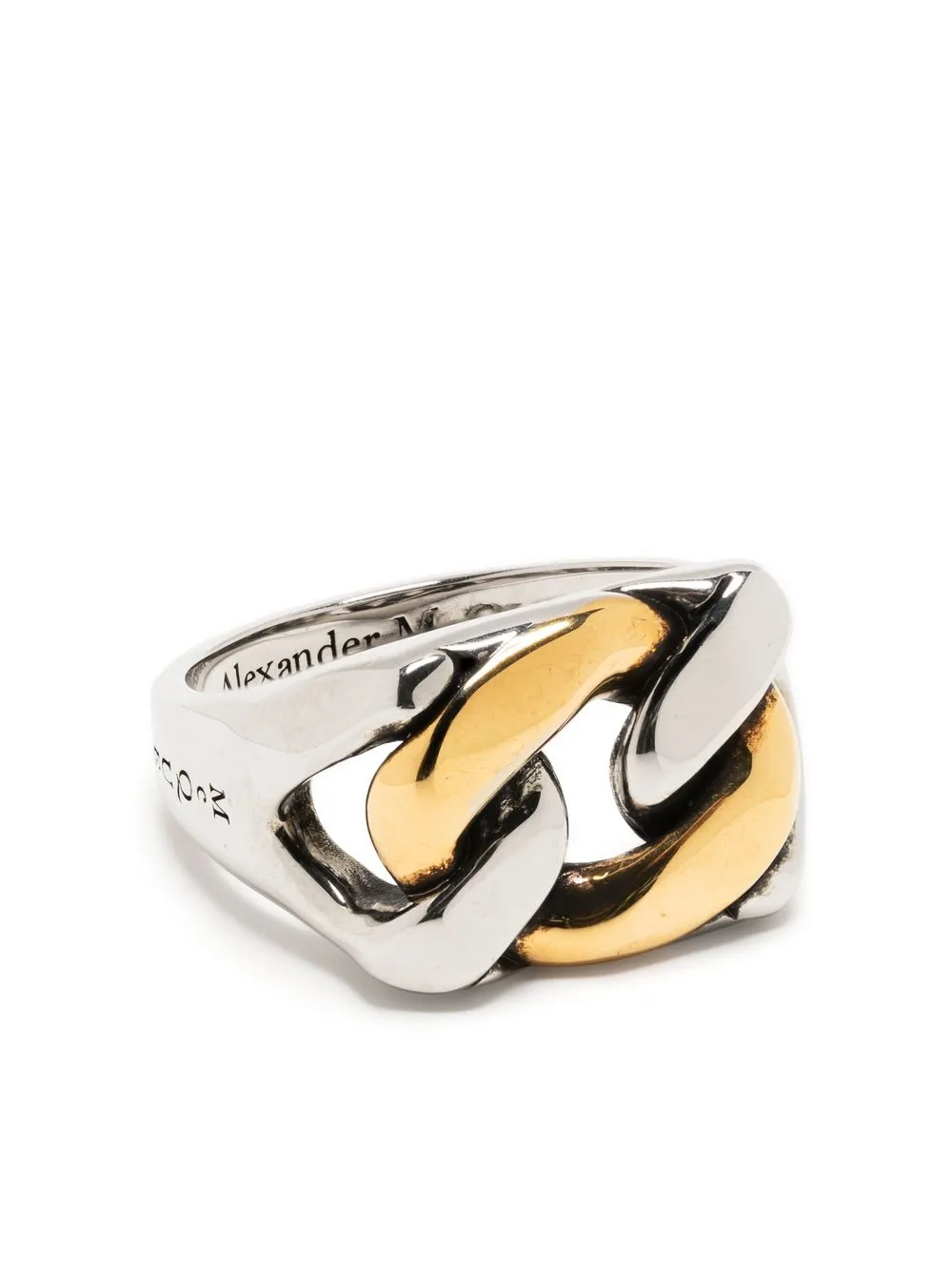 ALEXANDER MCQUEEN CURB-CHAIN TWO-TONE RING