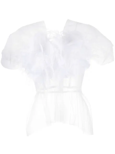 Loulou sheer feather-trim blouse