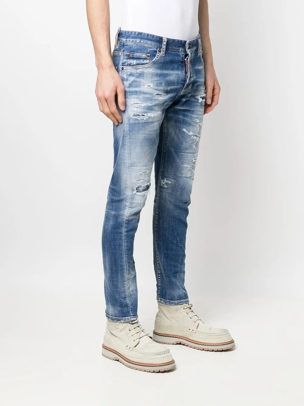 Blu Jeans slim con effetto vissuto Farfetch Uomo Abbigliamento Pantaloni e jeans Jeans Jeans affosulati 