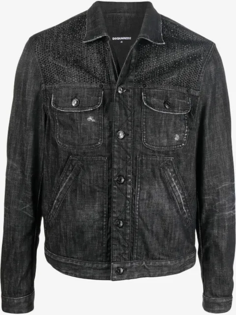 DSQUARED2 Jaqueta jeans com tachas e efeito destroyed