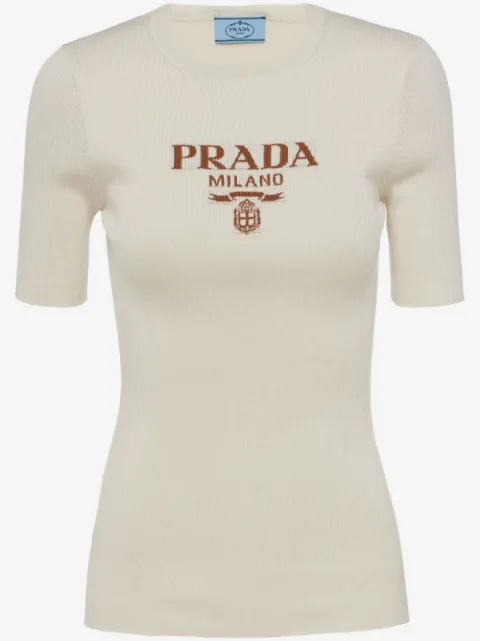 Prada pull en soie à logo en intarsia