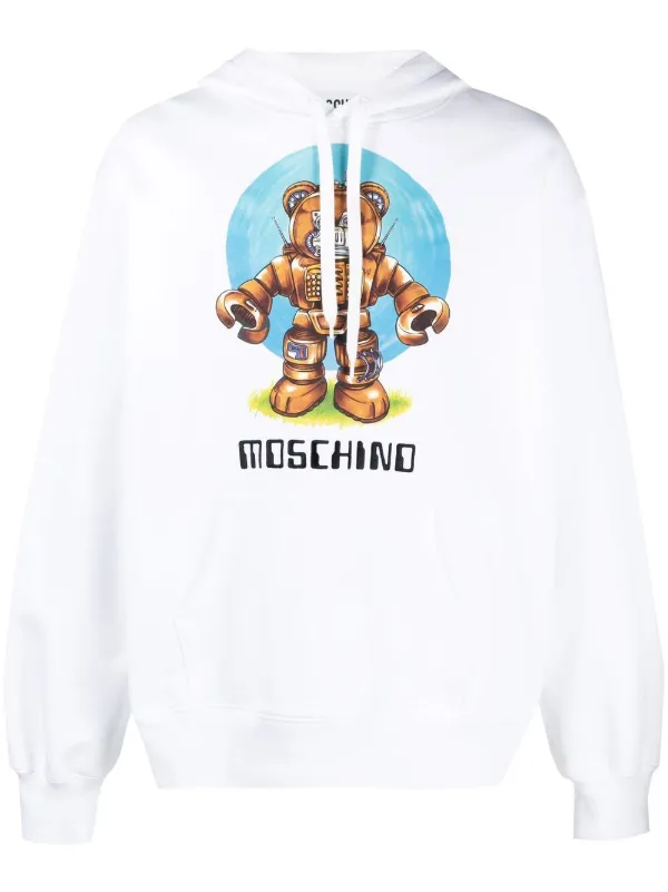 Moschino logo print Detail Hoodie White FARFETCH HK