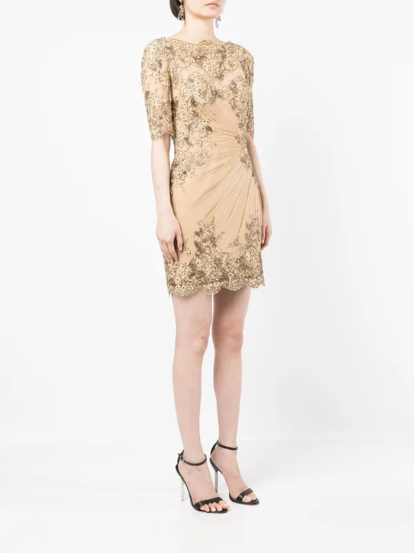 Gold lace mini store dress