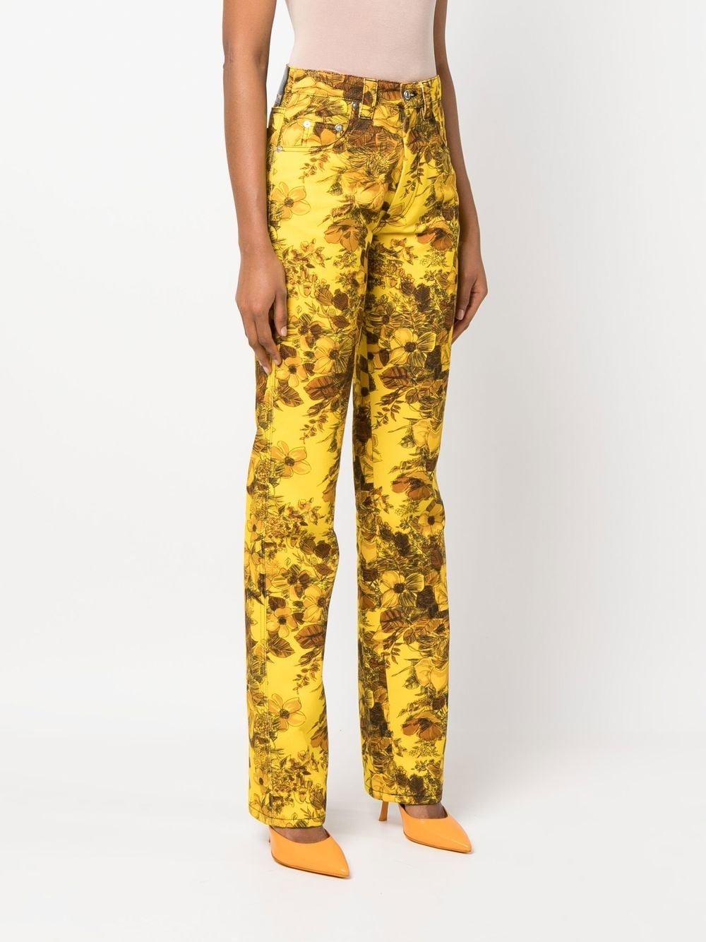 Shop Kwaidan Editions Printed-floral Straight-leg Jeans In Gelb