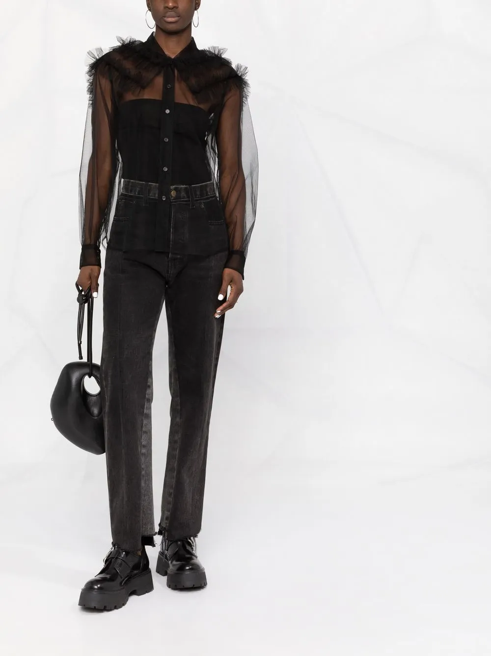 Noir Kei Ninomiya Blouse met ruche - Zwart