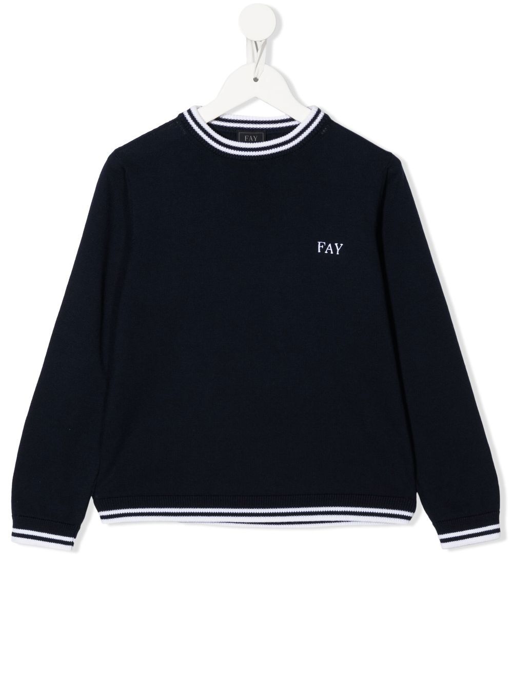 Shop Fay Logo-embroidered Crew-neck Jumper In Blue