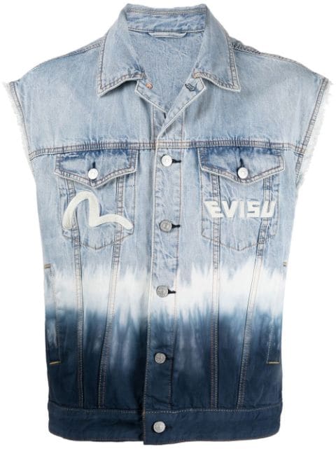 EVISU - logo-patch bleached denim gilet