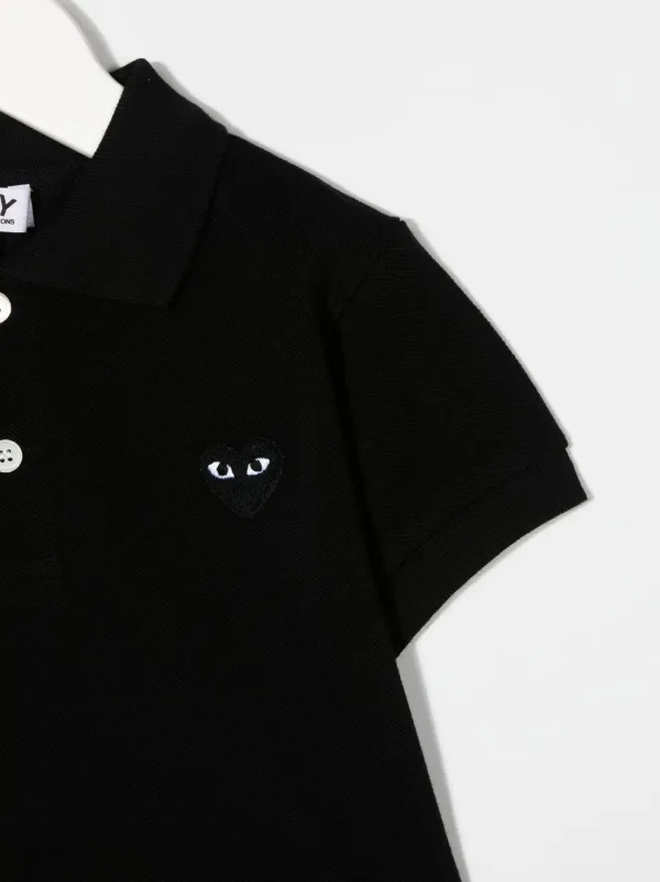 Comme Des Garçons Play Kids Embroidered Logo Polo Shirt | Black